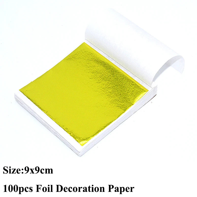 100pcs Imitation Gold Sliver Copper Foil Paper DIY Resin Candle Plaster Craft Leaf Flake Gilding Sheets Art Nail Home Decoration