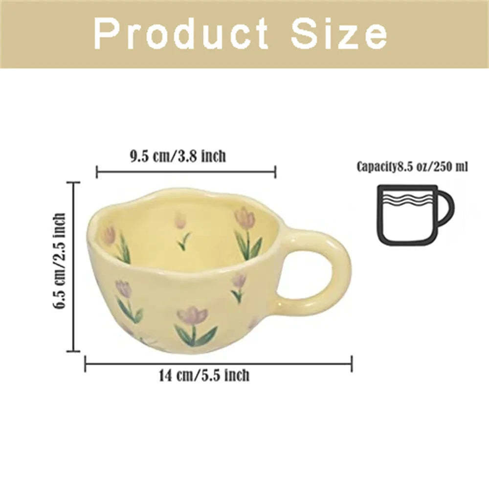 Ceramic Mugs Coffee Cups Hand Pinched Irregular Flower Milk Tea Cup Ins Korean Style Oatmeal Breakfast Mug Drinkware Kitchen