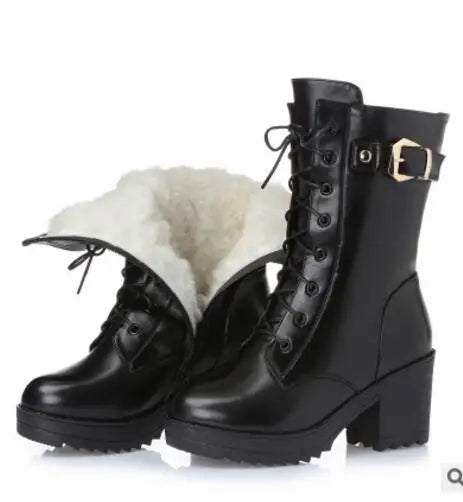 High-heeled Genuine Leather Women Winter Boots