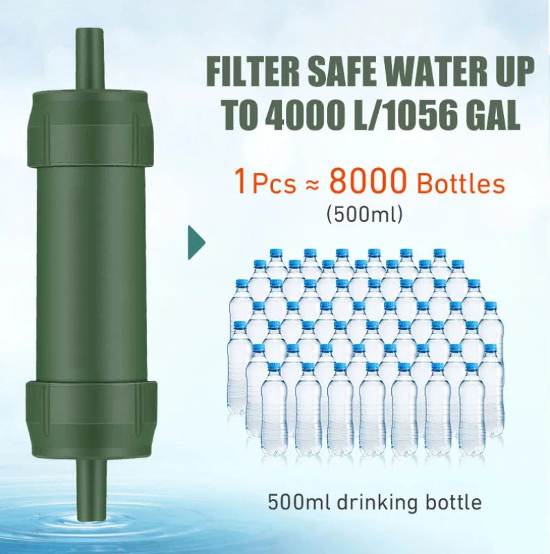 1pc Outdoor Mini Camping Purification Water Filter Straw TUP Carbon Fiber Water Bag for Survival Or Emergency Supplies
