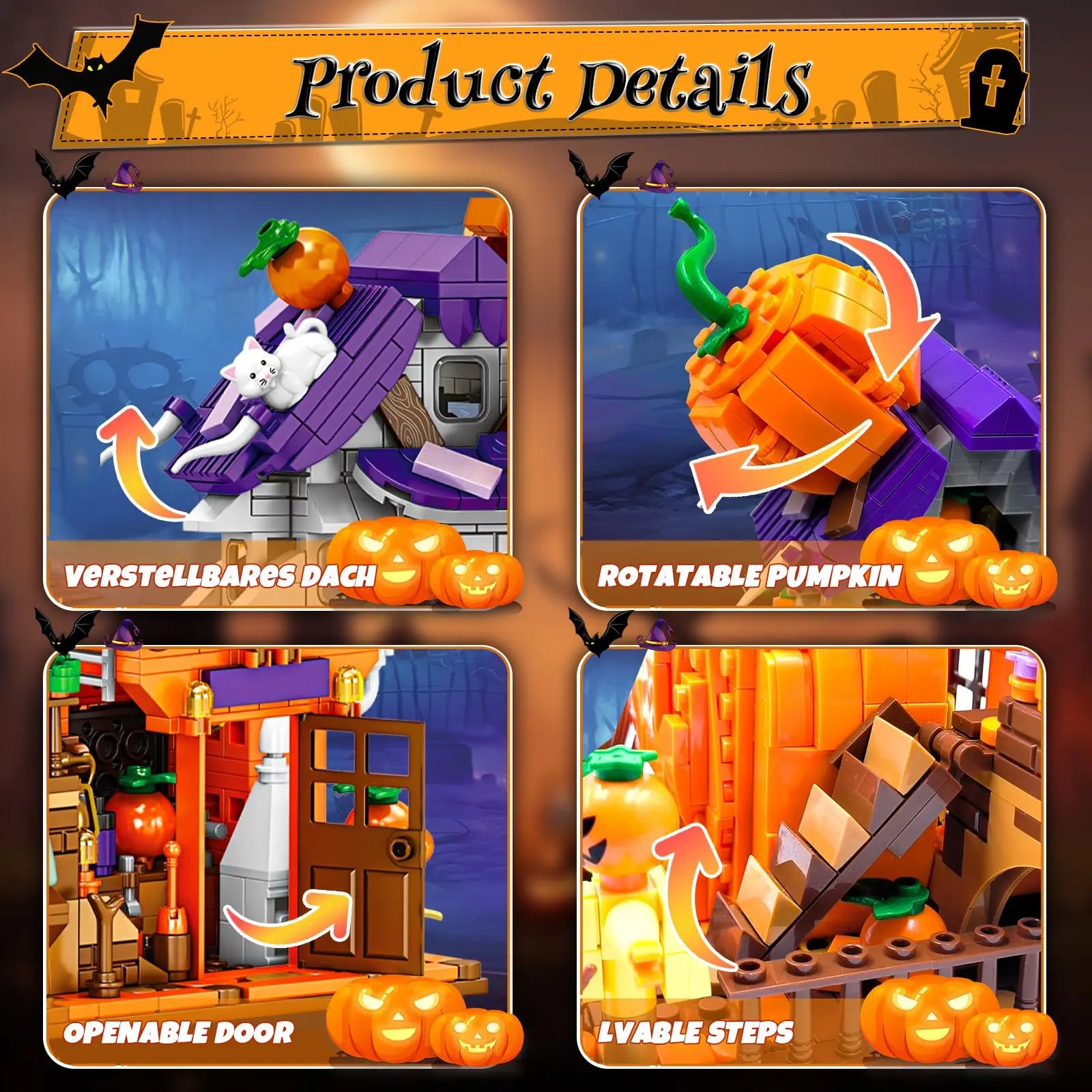 TOYLINX Halloween Series Decorative Building Block Cabin Model - Home Decor ABS Building Block Toys, Festive Gifts for Kids
