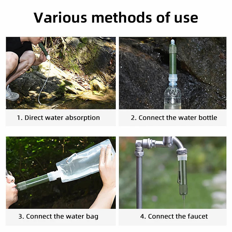 1pc Outdoor Mini Camping Purification Water Filter Straw TUP Carbon Fiber Water Bag for Survival Or Emergency Supplies