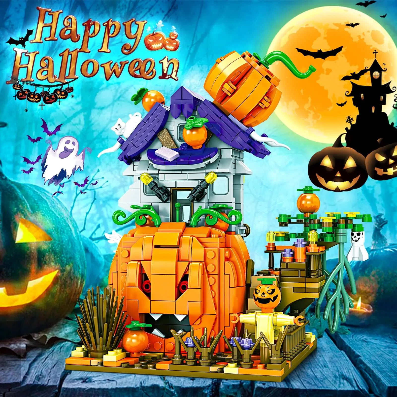 TOYLINX Halloween Series Decorative Building Block Cabin Model - Home Decor ABS Building Block Toys, Festive Gifts for Kids