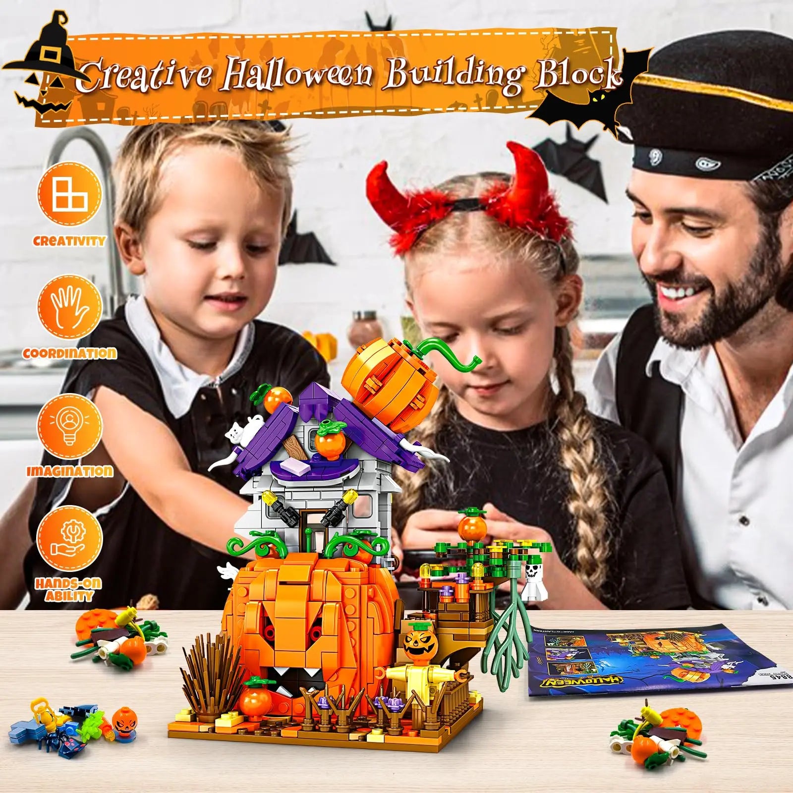 TOYLINX Halloween Series Decorative Building Block Cabin Model - Home Decor ABS Building Block Toys, Festive Gifts for Kids
