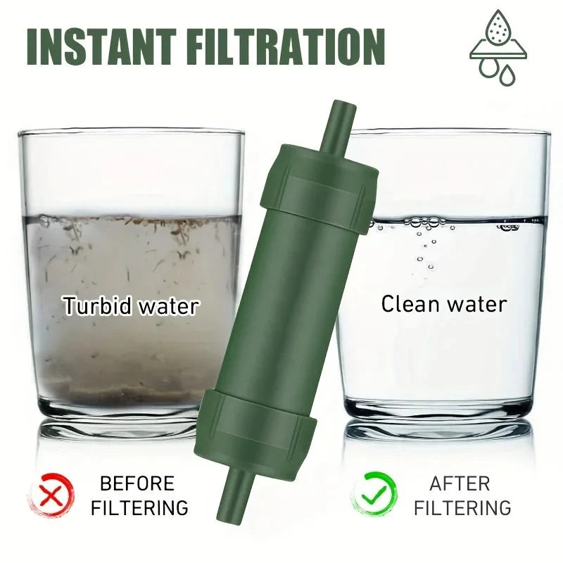 1pc Outdoor Mini Camping Purification Water Filter Straw TUP Carbon Fiber Water Bag for Survival Or Emergency Supplies