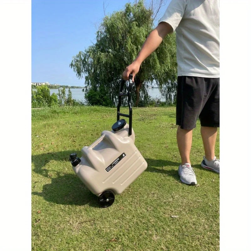 Camping outdoor PE bucket portable tie rod with wheels faucet large kettle car water storage tank