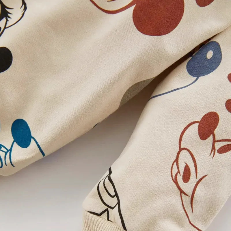 2024 Fashion Mickey Mouse Printed Tracksuits for Kids Cotton Round Neck Sweatshirt + Pant 2Pcs Baby Boys Girl Clothes Set