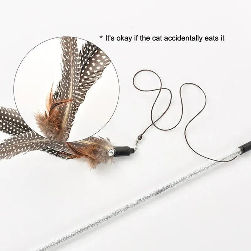 1PC Primary Feather Cat Teaser Stick with Feather Bell for Indoor Cats' Fun Exercise Interactive Pet Toy