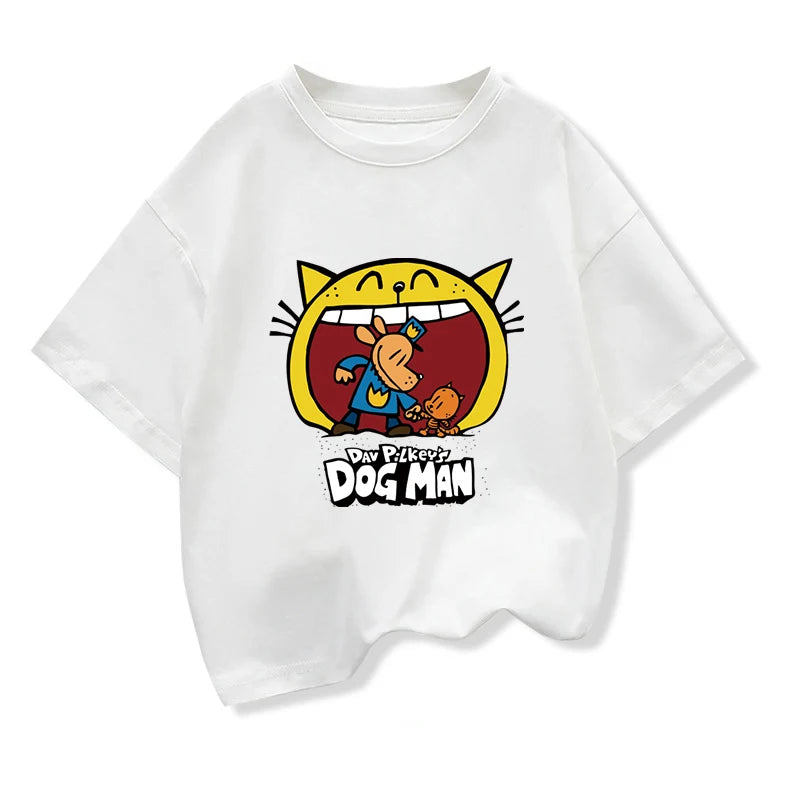 2025 New Kids Clothing Dog Man Funny Anime Graphic T-Shirt Children Summer Cartoon Short Sleeve Tee Boys Girls Fashion Clothes