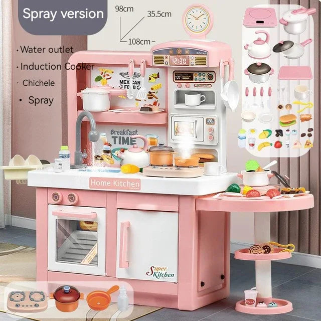Children's Extra Large 100cm Kitchen Set with Simulated Kitchenware Children's Cooking Home Set