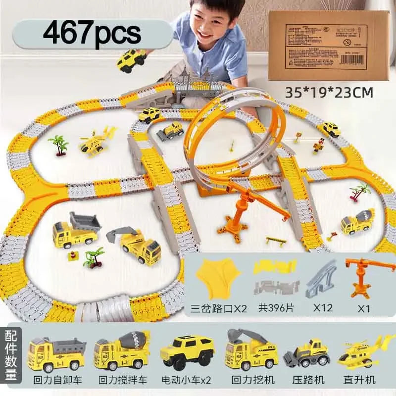 137-467pcs Children Electric Track Toy Car Engineering Car Kids Educational Toys Track Car Train Toys for Children Birthday Gift