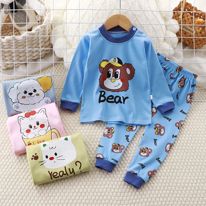 Baby Fall Clothes Cartoon Animal Sleepwear Children Pajamas Sets Unisex Kids Autumn Clothing Durable Soft Warm Comfort