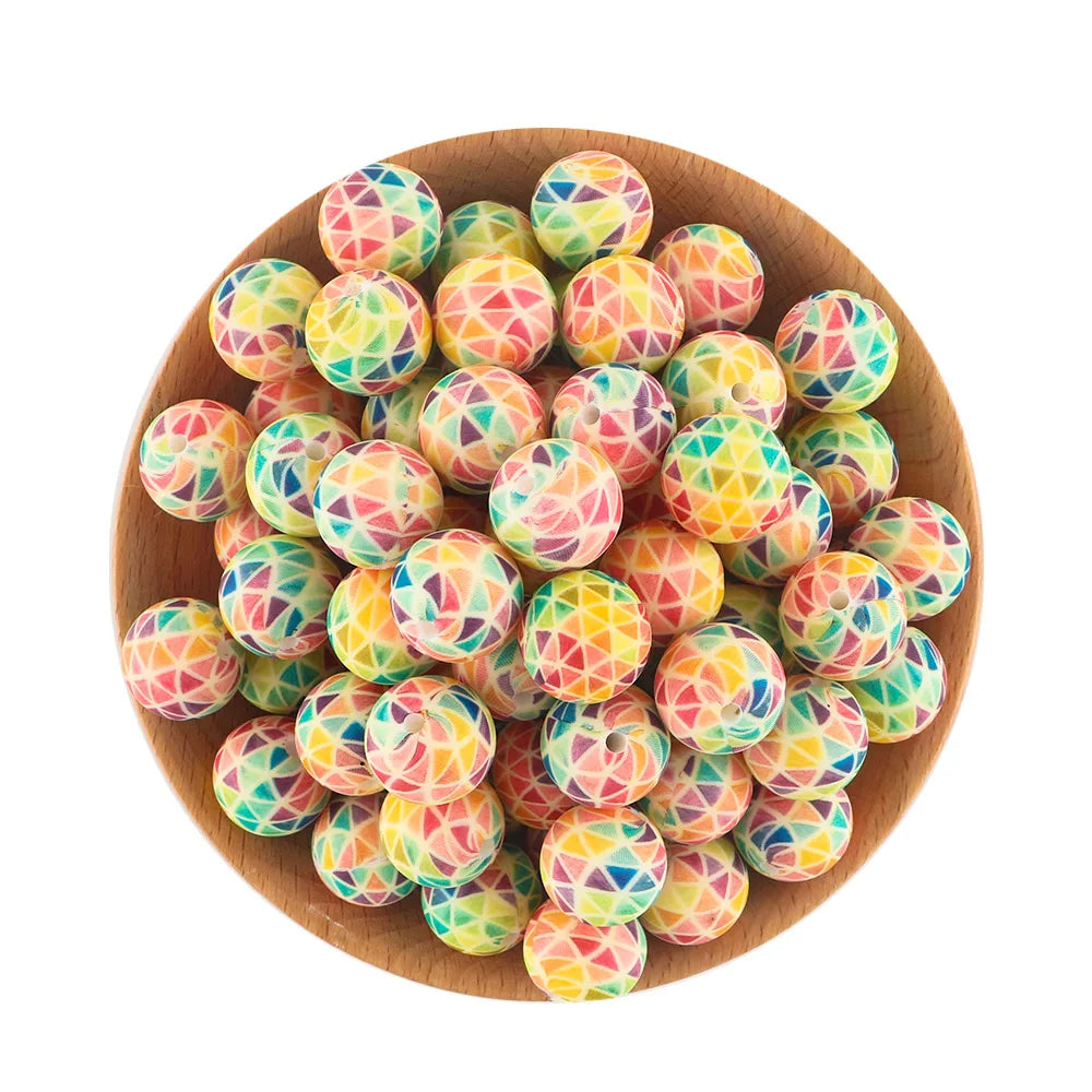 10Pcs/lot Printed Silicone Beads 15mm Round Leopard Terrazzo Dalmatian Camo Silicone Beads For Jewelry Making DIY Accessories