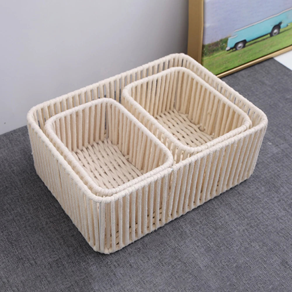 1PC/1Set Cotton Rope Desktop Storage Box, Bohemian-Style Convenient Room Miscellaneous Woven Storage Box, Storage Basket