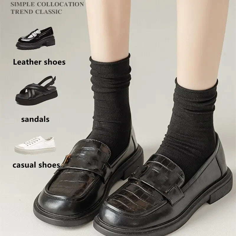 10 Pairs Thin Ice Silk Women's Long Tube Socks Summer Cool Mid Calf Socks Black and White Ice Ice Socks Pile Pile Ladies' Socks