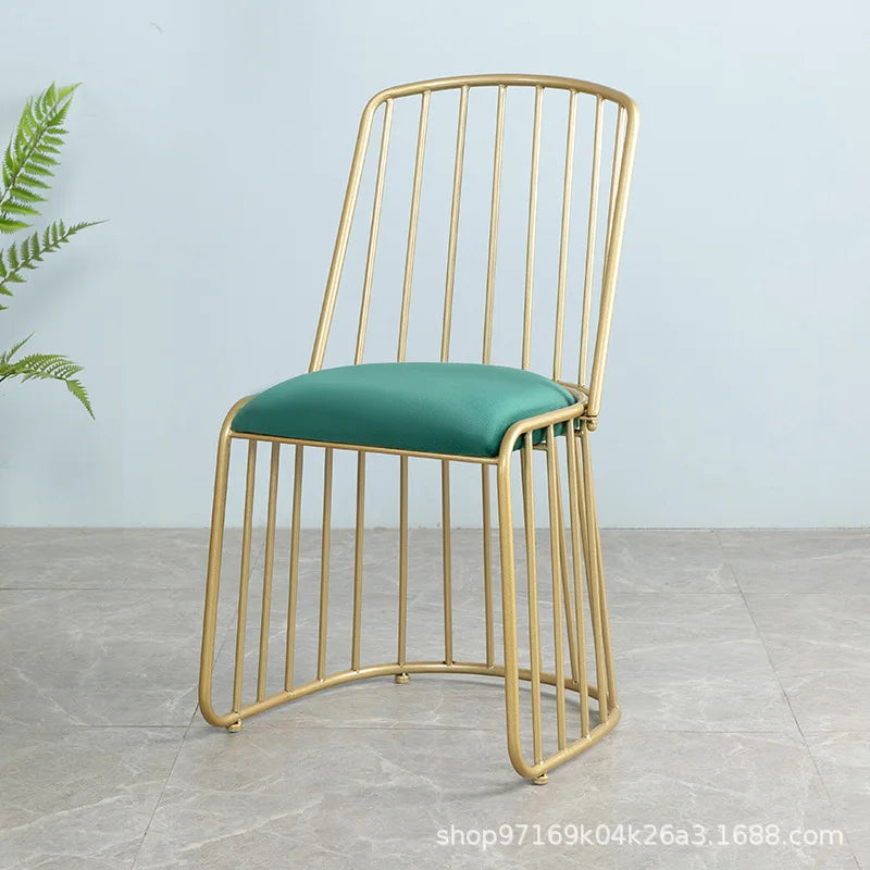 Nordic wrought iron back armrest dining chair light luxury simple Internet celebrity gold manicure makeup chair restaurant