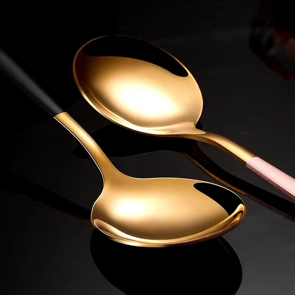 4pcs Household Black Gold Cutlery Set Chopsticks Spoon  Gold Stainless Steel Kitchen Dinnerware Set Tableware Set