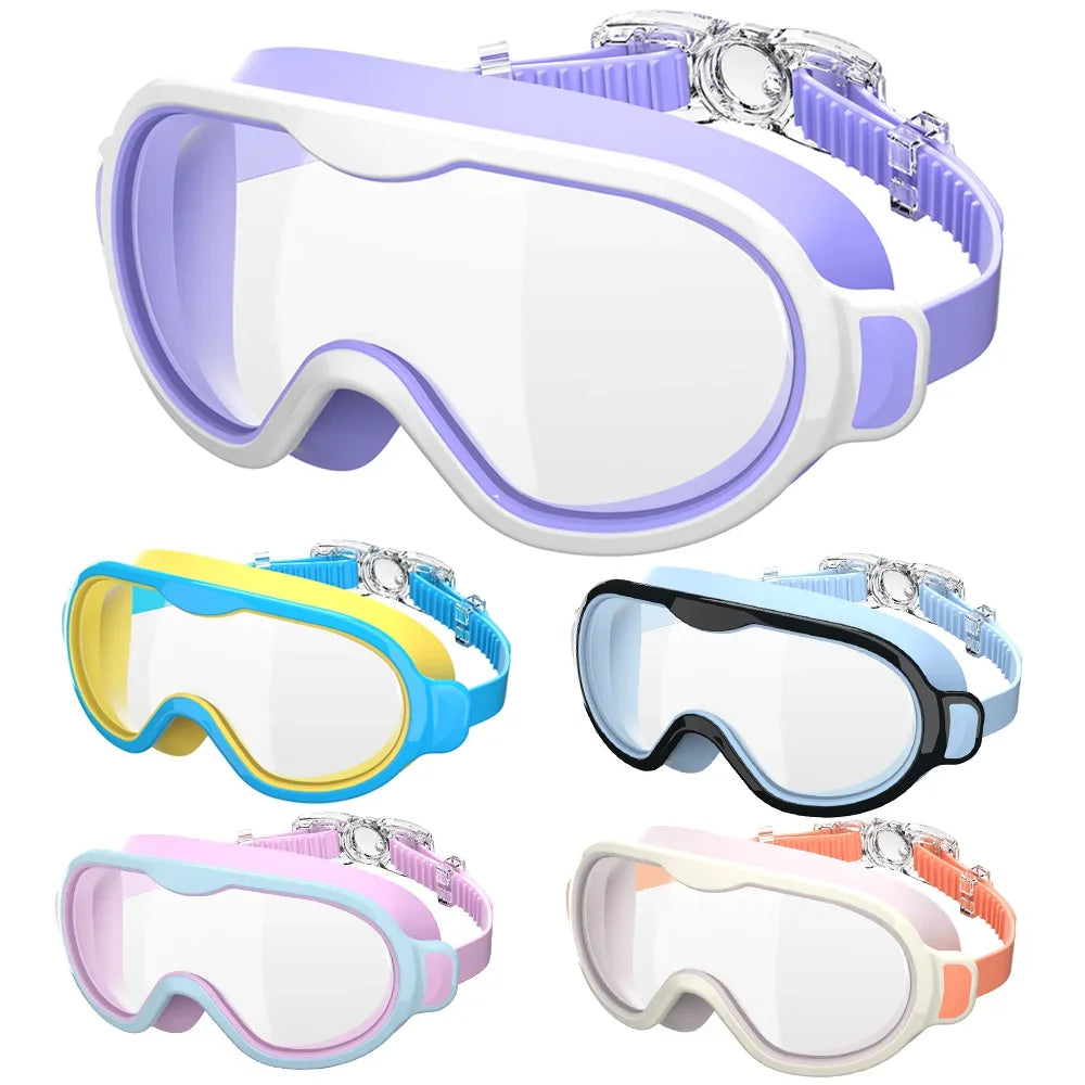 Swimming Goggles for Kids Large Frame Wide View Anti Fog Anti UV No Leaking Waterproof Quick Adjustable Soft Fit Age 3 15