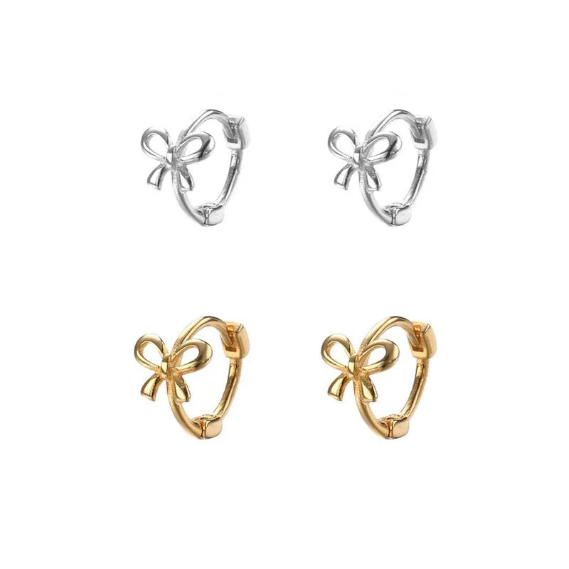 Vintage Silver Color Metal Bow-knot Chic Hoop Earrings