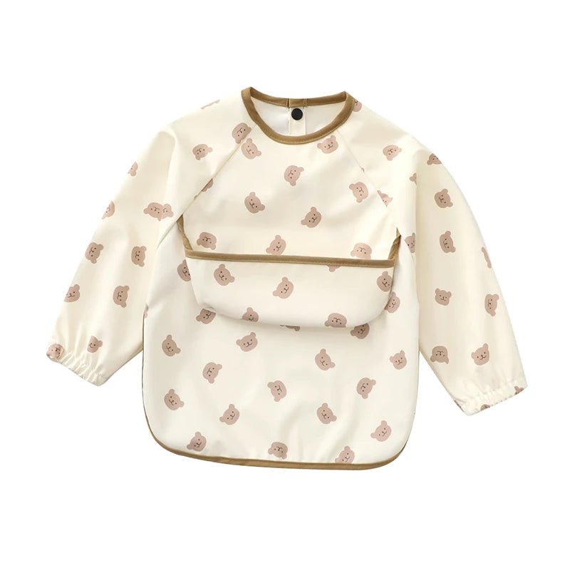 1PC Baby Long Sleeve PU Overalls Wear Waterproof Food Dirty Oil Feeding Suitable For Male And Female Children Bibs
