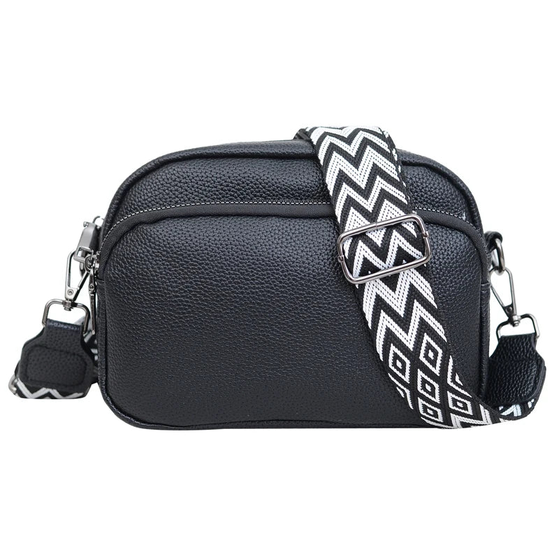 1 piece ladies pure color pu messenger bag fashion wide shoulder strap women's bag multi-flap pocket pants square bag
