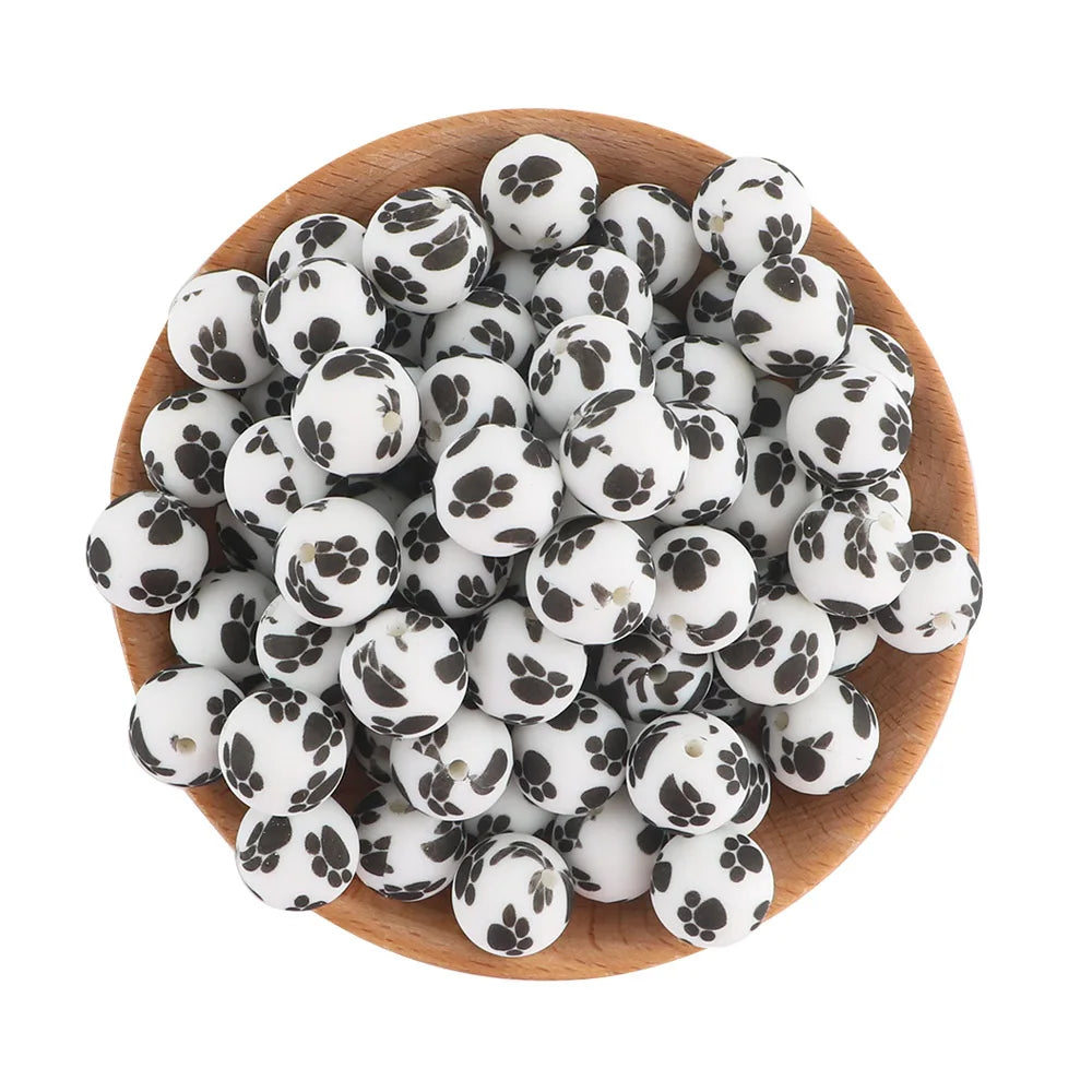 10Pcs/lot Printed Silicone Beads 15mm Round Leopard Terrazzo Dalmatian Camo Silicone Beads For Jewelry Making DIY Accessories