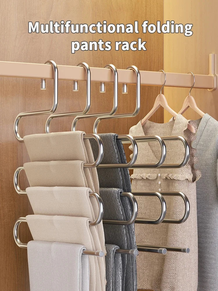 1PC Stainless Steel Pants Rack Five-Layer Multi-Functional Hanger Multi-Layer Pants Storage Rack