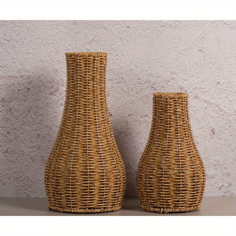 Handmade vintage creative imitation rattan floor vase. Indoor decoration, balcony coffee table flower arrangement tube