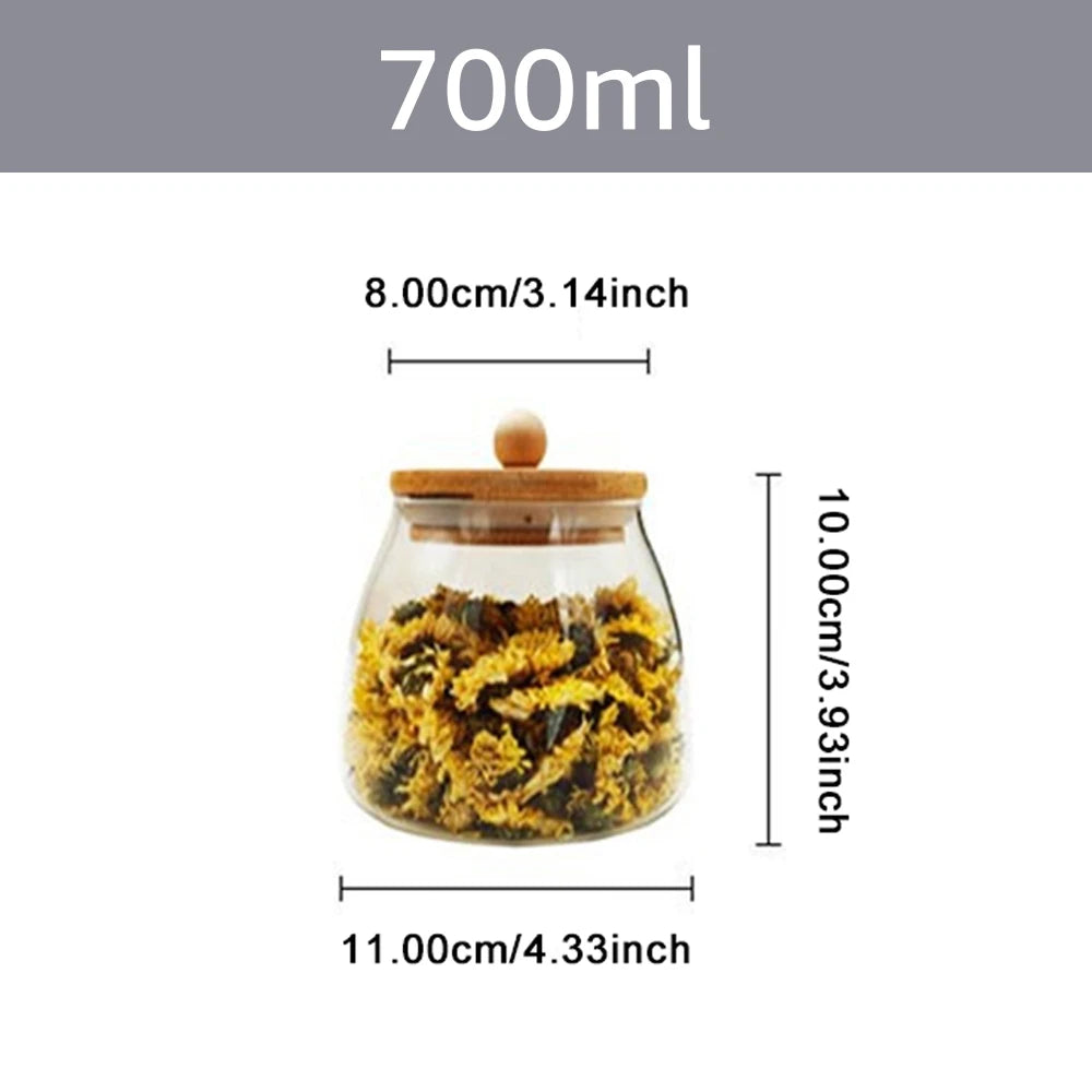 Wooden Lid Glass Sealed Jar Food Container Tea candy Kitchen Storage Bottle Jar Large Capacity Sealed For Kitchen Mason Jars