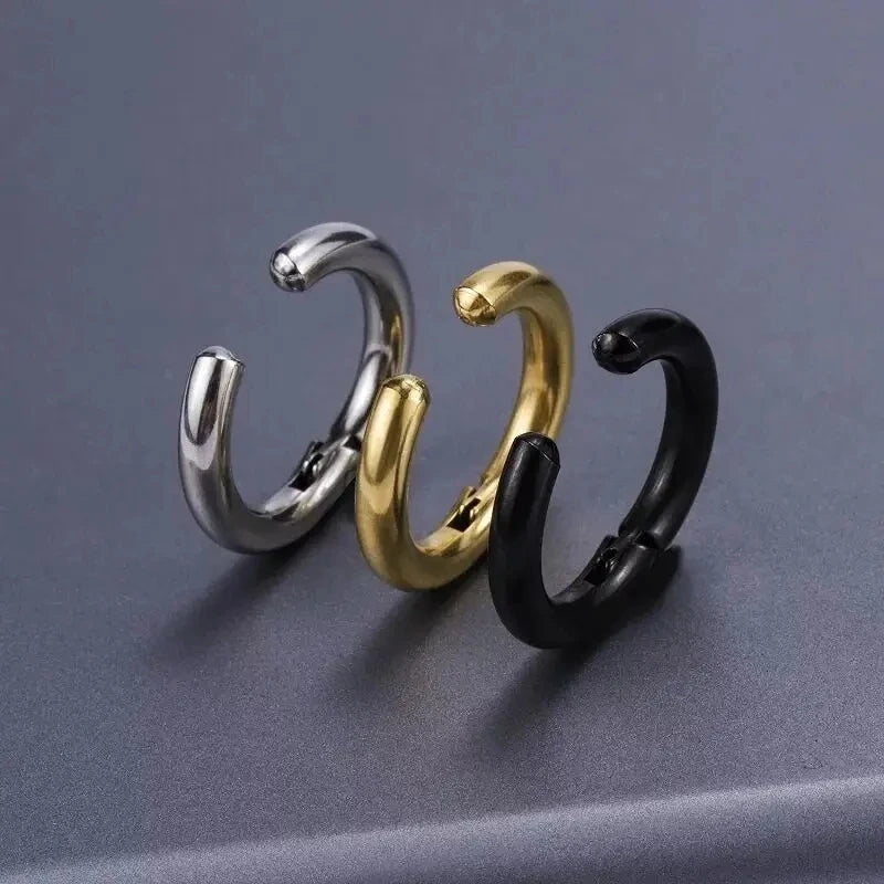 1 Pair Non-Piercing Fake Hoop Earrings For Women Men Classic Punk Stainless Steel Circle Hoops Clip Earring Without Hole Gifts ﻿