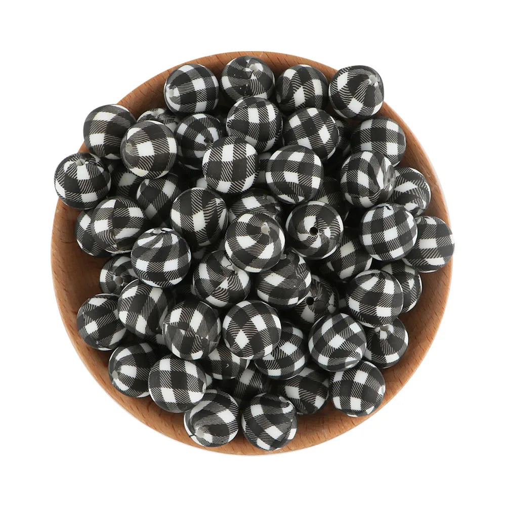 10Pcs/lot Printed Silicone Beads 15mm Round Leopard Terrazzo Dalmatian Camo Silicone Beads For Jewelry Making DIY Accessories