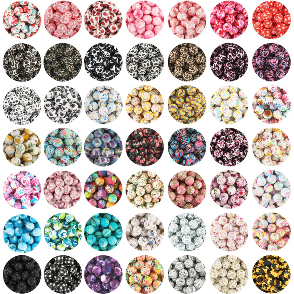 10Pcs/lot Printed Silicone Beads 15mm Round Leopard Terrazzo Dalmatian Camo Silicone Beads For Jewelry Making DIY Accessories