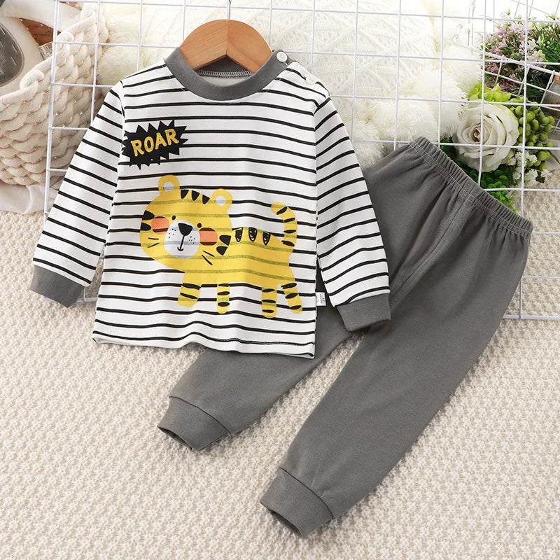 Baby Fall Clothes Cartoon Animal Sleepwear Children Pajamas Sets Unisex Kids Autumn Clothing Durable Soft Warm Comfort