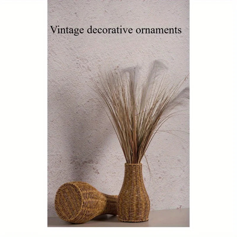 Handmade vintage creative imitation rattan floor vase. Indoor decoration, balcony coffee table flower arrangement tube