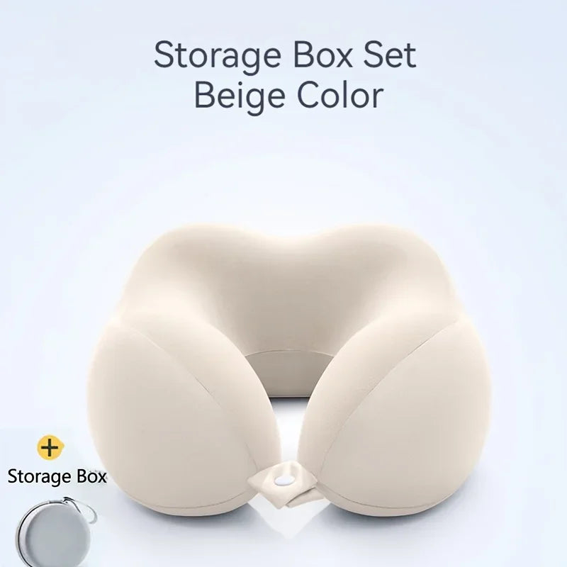 Comfortable U-shaped neck pillow with storage bag – ideal for travel, napping, and office use
