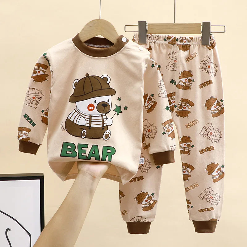 Baby Fall Clothes Cartoon Animal Sleepwear Children Pajamas Sets Unisex Kids Autumn Clothing Durable Soft Warm Comfort