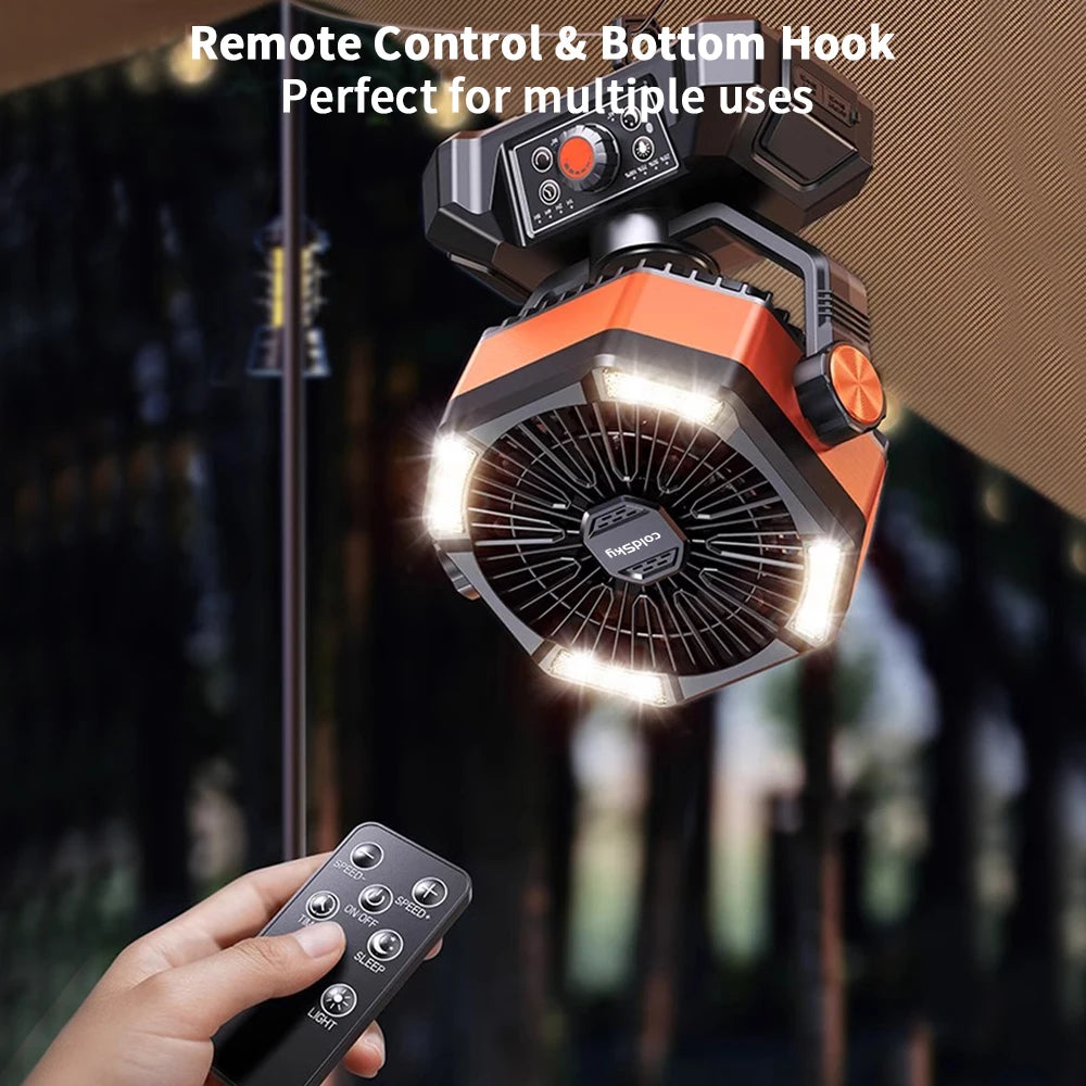Radiator Fan 20000mAh Battery Camping Fan 4 LED Lantern 8 Speeds Desk Fan Portable Outdoor Fan for Tent Power Outages Jobsite