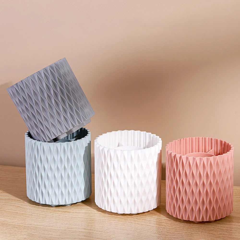 1PC Desk Stationery Storage Box Makeup Cartridge Mouth Red Storage Box Light Luxury Bucket Rotating Pen Holder