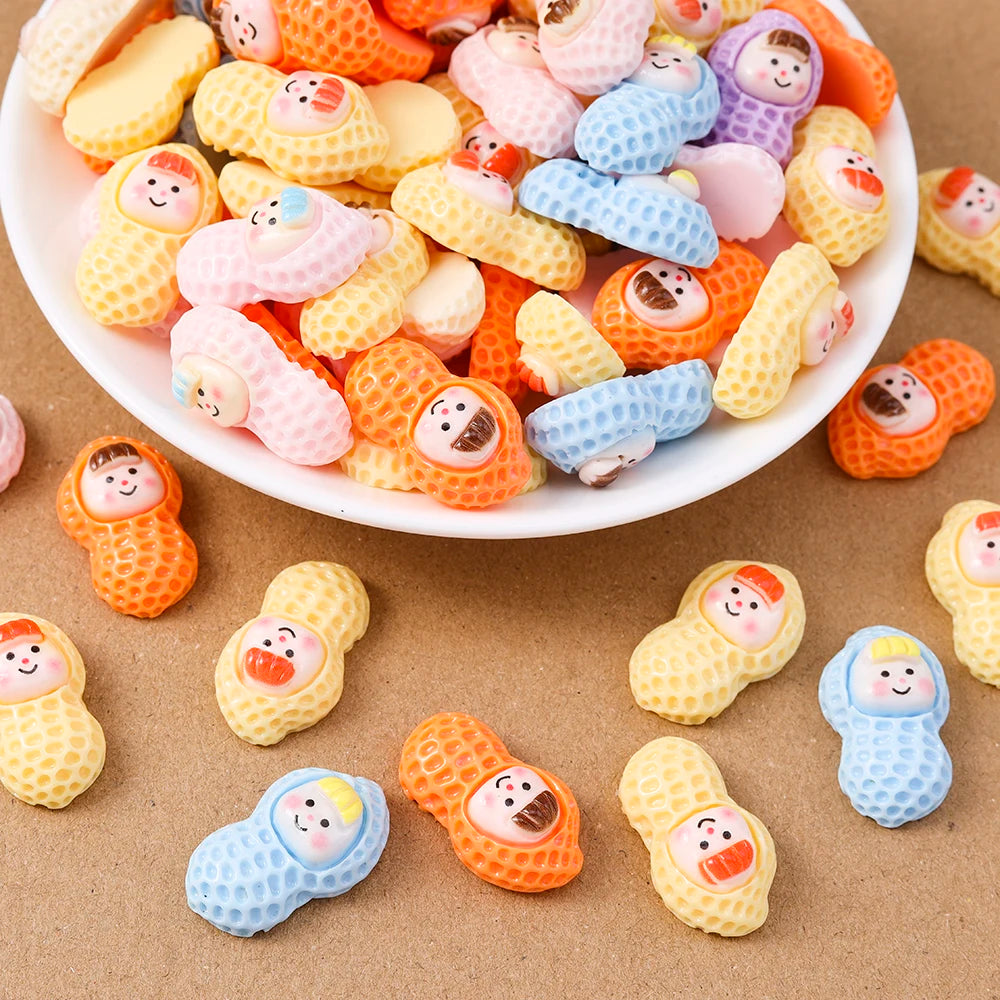 15pcs Cartoon Resin Simulation Peanut Flatback Cabochon Scrapbooking Embellishments for DIY Girls Hairpin Headband Gifts