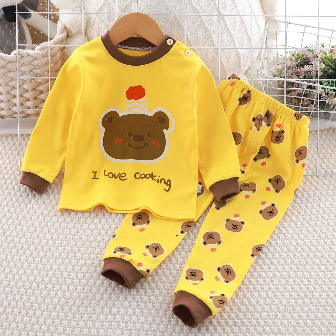 Baby Fall Clothes Cartoon Animal Sleepwear Children Pajamas Sets Unisex Kids Autumn Clothing Durable Soft Warm Comfort