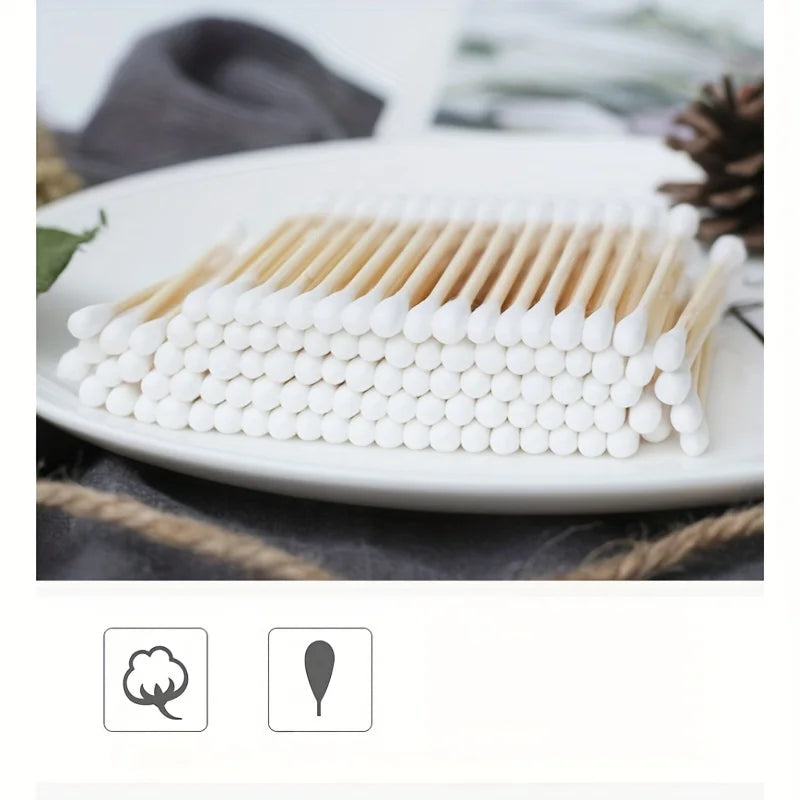 200 Bamboo Wood Paper Plastic Sticks Cotton Swabs, Kraft Paper Box Cotton Swabs, Disposable Hygiene Products
