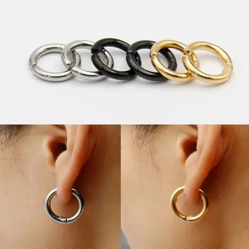 1 Pair Non-Piercing Fake Hoop Earrings For Women Men Classic Punk Stainless Steel Circle Hoops Clip Earring Without Hole Gifts ﻿