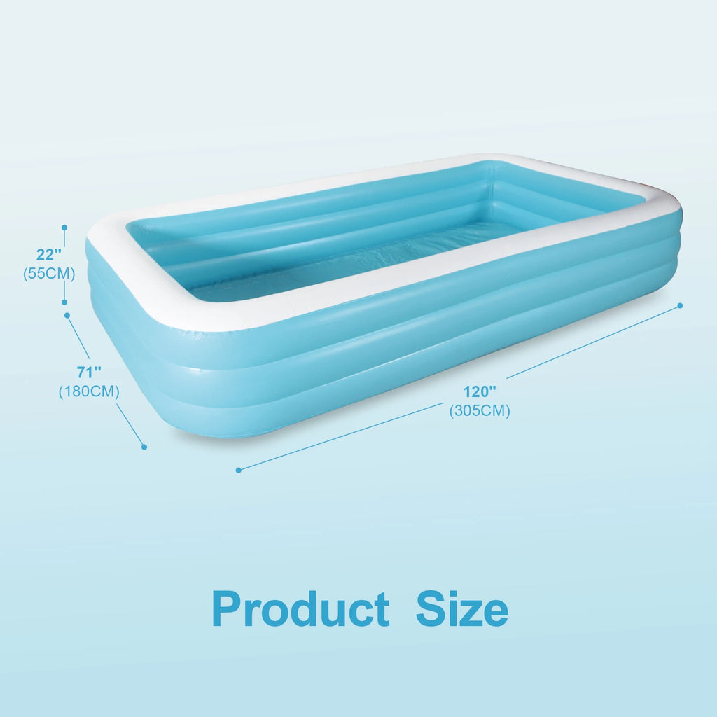 Inflatable swimming Pool for Kids and Adults,120" X 72" X 22" Family Large kiddie Blow Up Pool for Outdoor,Backyard,Garden