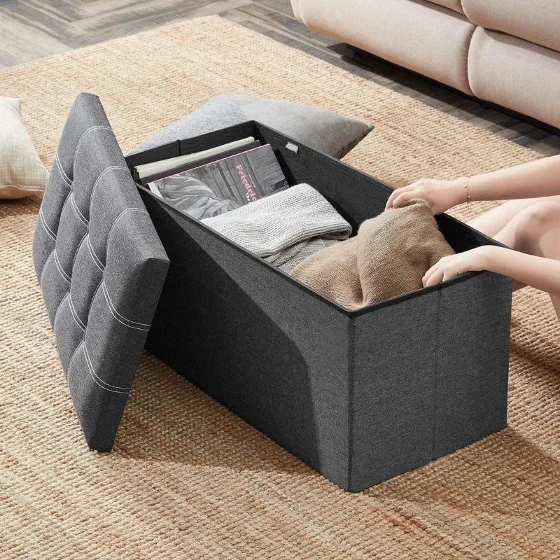 Home cotton and linen storage stool, multifunctional folding storage box, shoe changing stool, seat mat, long storage stool