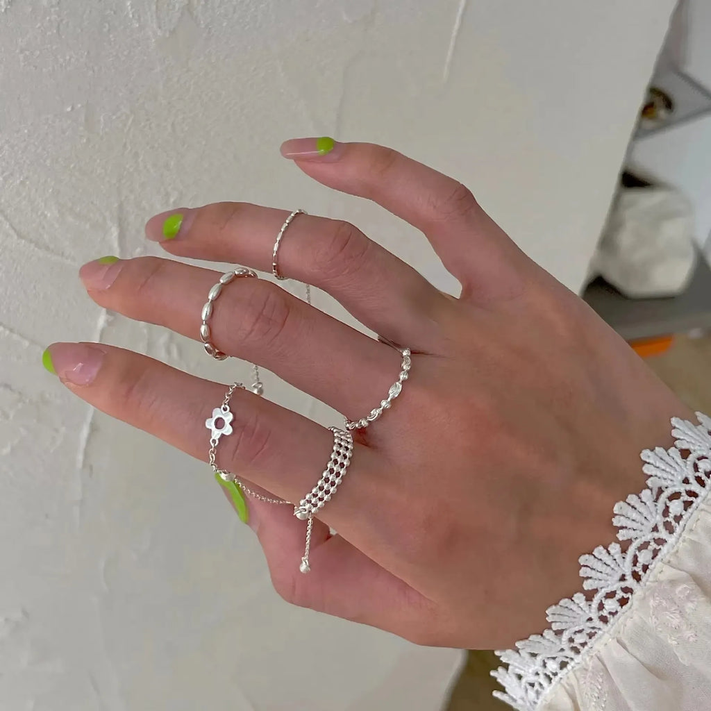 New Flower Multi Layer Long Tassel Chain Rings