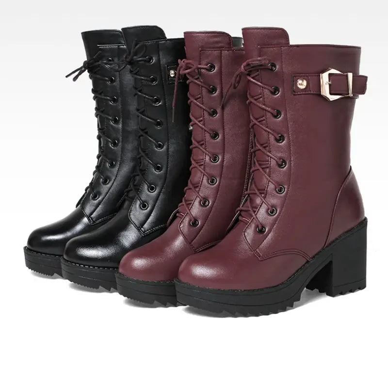 High-heeled Genuine Leather Women Winter Boots