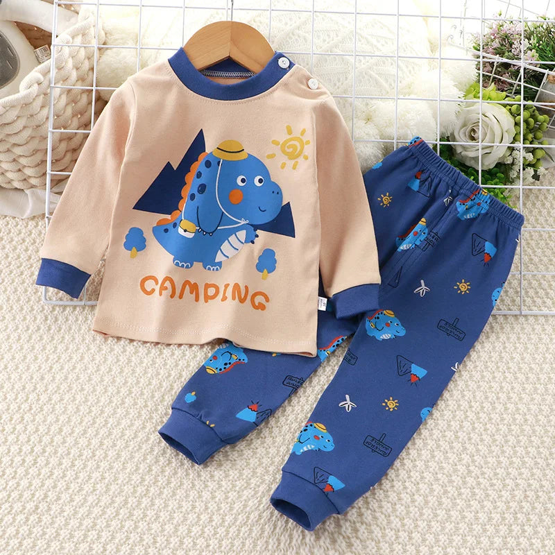Baby Fall Clothes Cartoon Animal Sleepwear Children Pajamas Sets Unisex Kids Autumn Clothing Durable Soft Warm Comfort