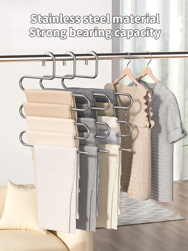 1PC Stainless Steel Pants Rack Five-Layer Multi-Functional Hanger Multi-Layer Pants Storage Rack