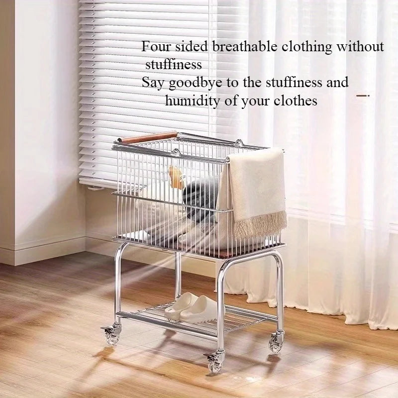 Medieval Dirty Basket Bathroom Double Layer Clothes Storage Basket Toilet Mobile Laundry Basket Dirty Basket Cart Shelf
