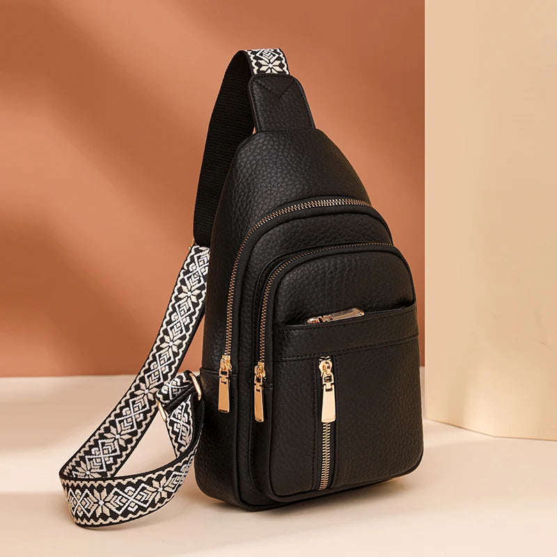 1 Piece of Solid Color Wide Shoulder Strap Crossbody Bag, Fashionable Chest Bag That Can Hold Mobile Phone